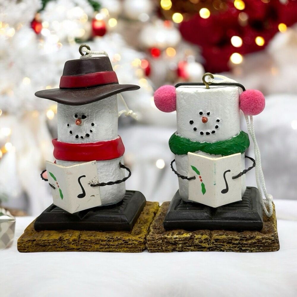 Set of 2 Vintage Midwest-CBK S'Mores Ornament - Christmas Caroler Snowmen